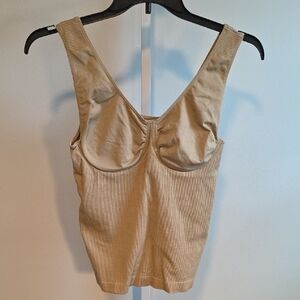 Shapewear Ribbed Tan Built-in Bra Tank Top By Fashion Bug / 1x